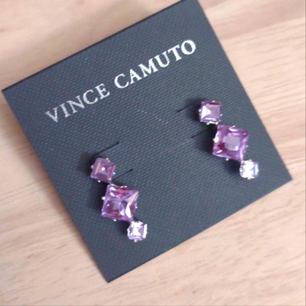 Vince Camuto Lavander Purple Diamondcut Crystal Stud Earrings y2k